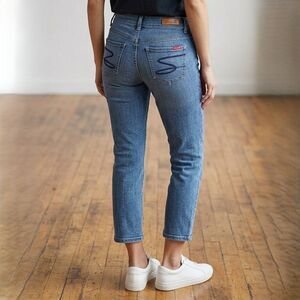 Seven7 Womens Low Rise Ankle Crop Jeans Size 24 Medium Wash Stretch Denim